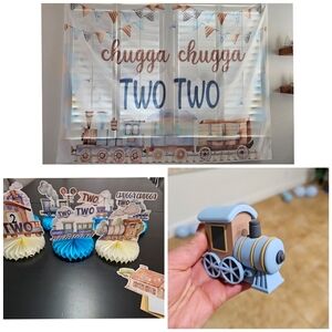 Chugga Chugga Two Two Blue and Brown Train Party Decor